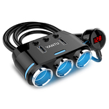 Rozdzielacz gniazda zapalniczki B39 Typ C - 3 gniazda + 2xUSB - 2,1A 100W z wyświetlaczem i kablem