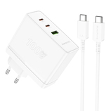 Borofone Ładowarka sieciowa BN11 Imperial - USB + 2xTyp C - QC 3.0 PD 100W z kablem Typ C na Typ C biała