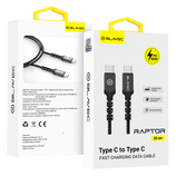 Blavec Kabel Raptor pleciony - Typ C na Typ C - PD 60W 3A 0,25 metra Apple CarPlay/Android Auto (CRA-CC3BG025) czarno-szary