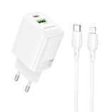 Borofone Ładowarka sieciowa BN27 Fuente - USB + Typ C - QC 3.0 PD 20W z kablem Typ C na Lightning biała