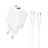 Borofone Ładowarka sieciowa BN29 Fuente - USB + Typ C - QC 3.0 PD 30W z kablem Typ C na Typ C biała