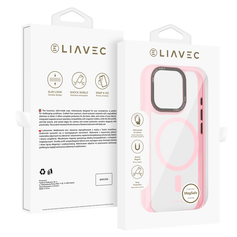 Liavec Hybrid Magsafe Kryt ClearCase pro Apple iPhone 15 Pro jasnoróżowy