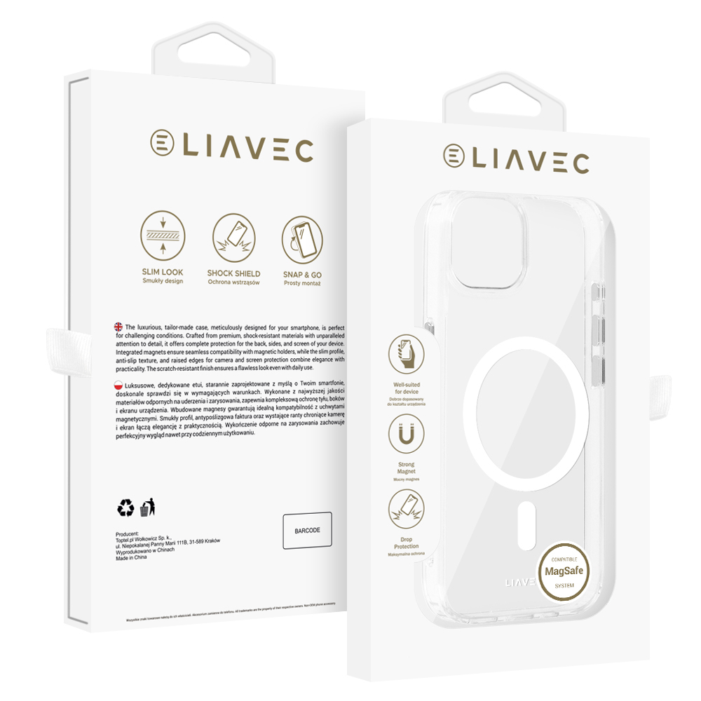 Liavec Glossy Magsafe Kryt ClearCase pro Apple iPhone 15 , barva bílá