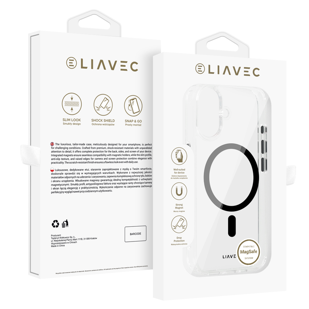 Liavec Glossy Magsafe Kryt ClearCase pro Apple iPhone 16 , barva černá