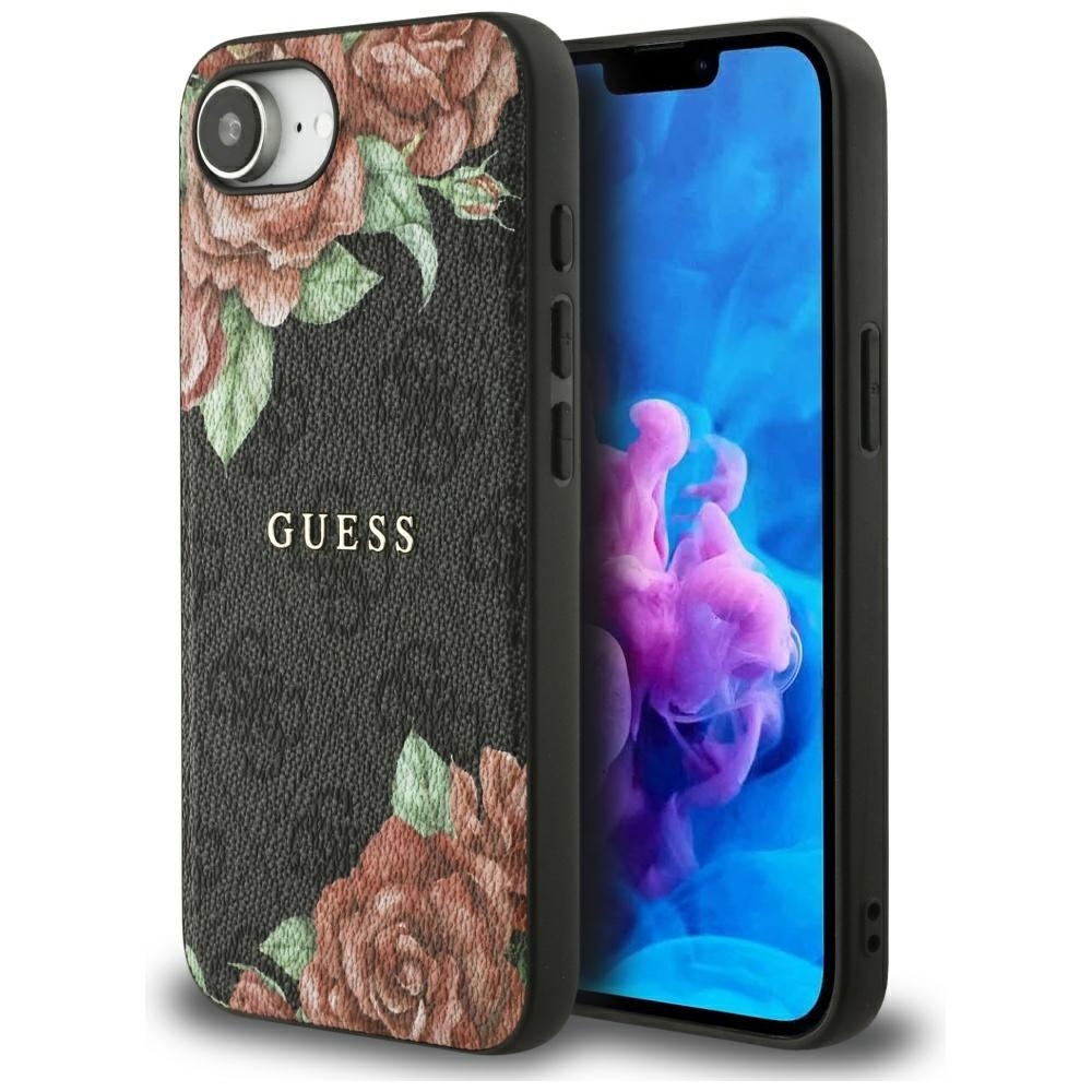 Originální kryt GUESS 4G Flowers Print MagSafe for Apple iPhone 17e/16e , barva černá