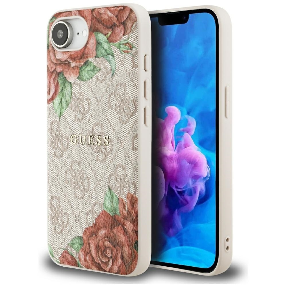 Originální kryt GUESS 4G Flowers Print MagSafe for Apple iPhone 17e/16e , barva růžová