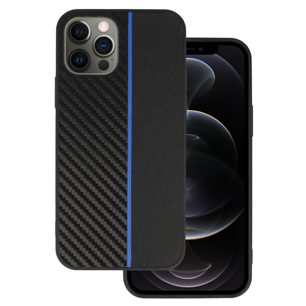 Kryt Carbon Protect pro Apple iPhone 12 Pro Max , barva černá with , barva modrá stripe