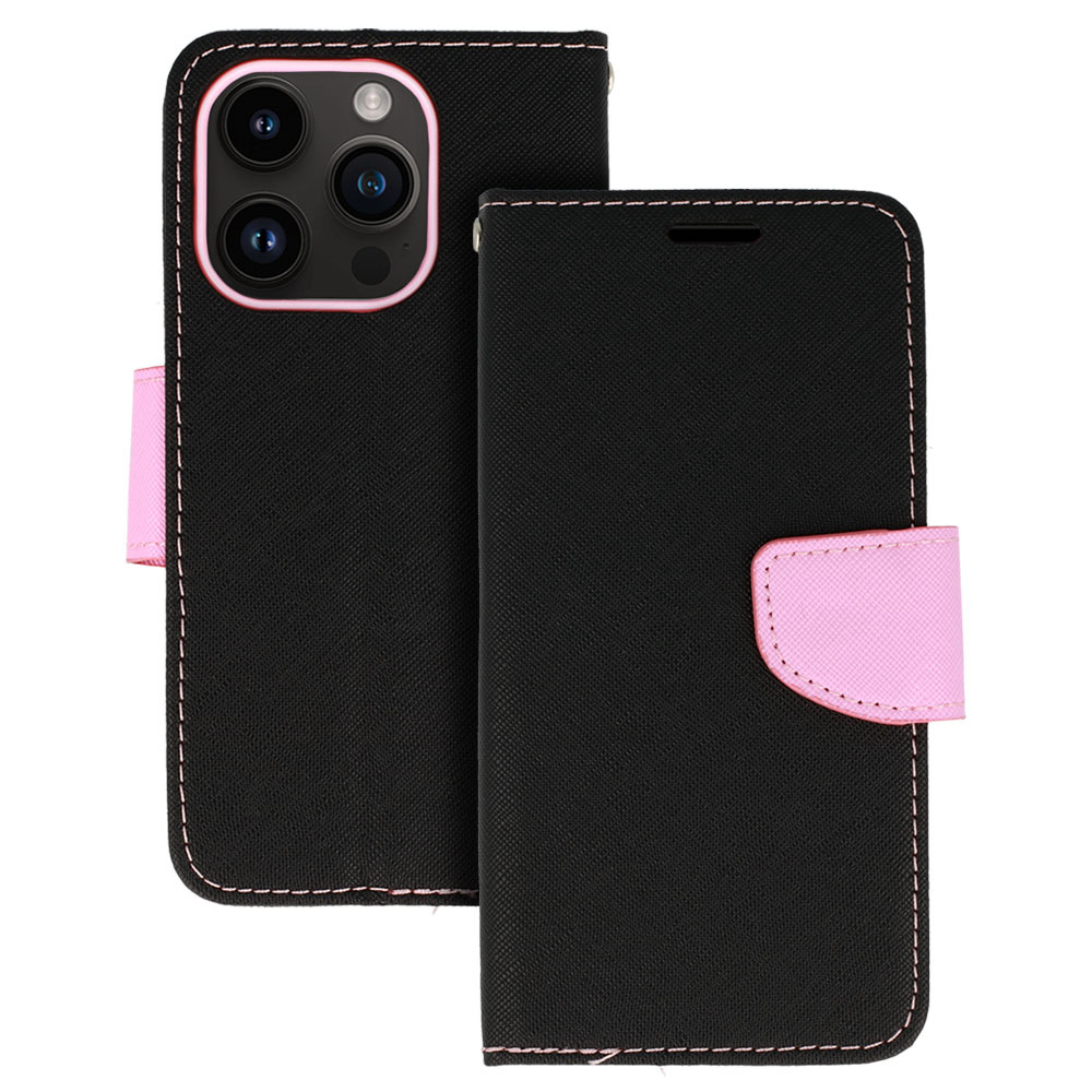 Knížkové pouzdro Fancy pro Apple iPhone 14 , barva černá-, barva růžová
