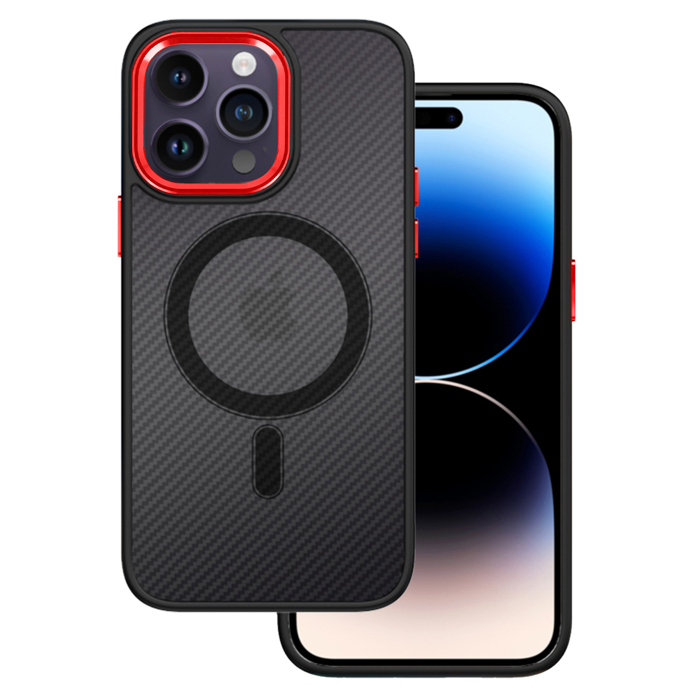 Kryt MagSafe Carbon pro Apple iPhone 15 , barva černá-červená