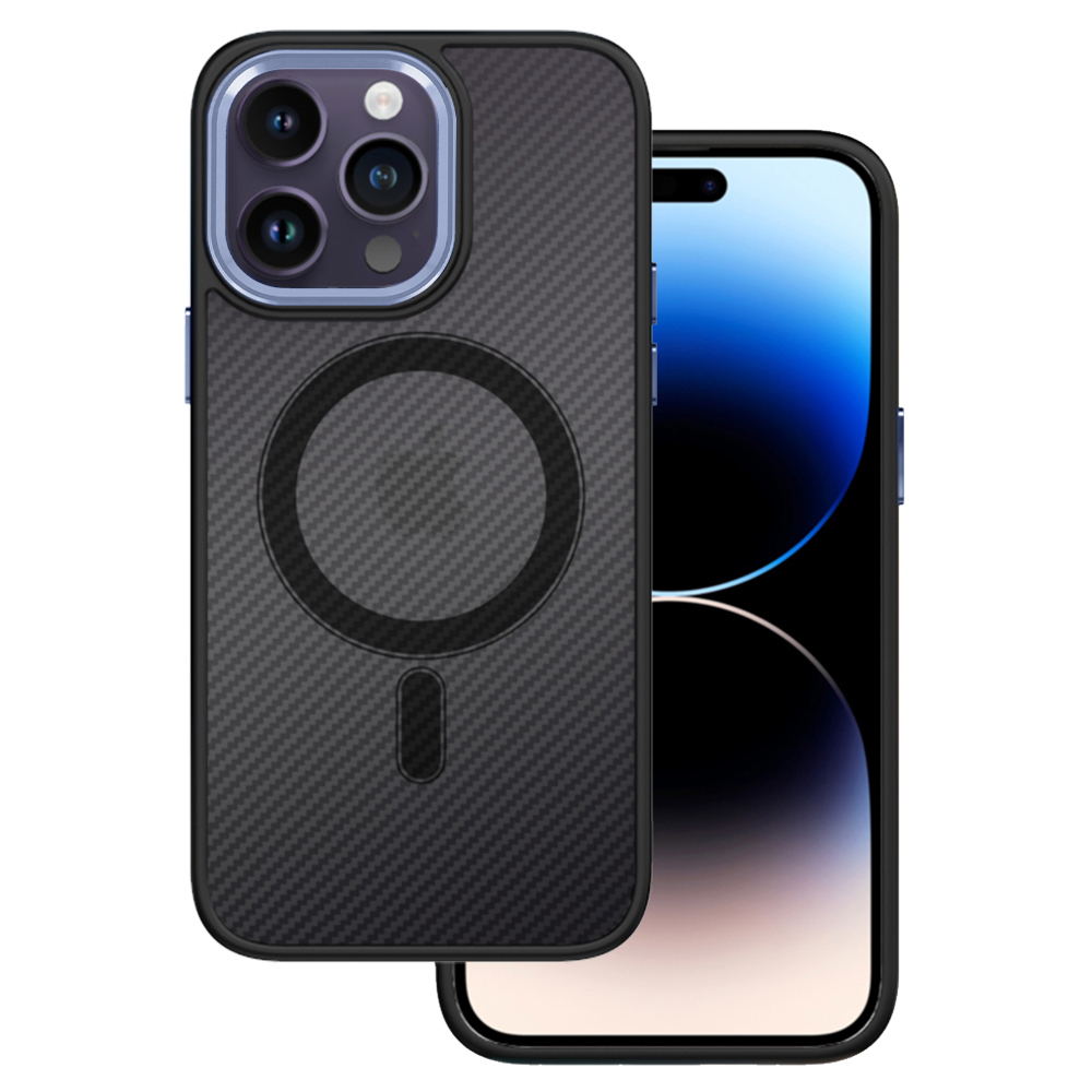 Kryt MagSafe Carbon pro Apple iPhone 15 , barva černá-fialová