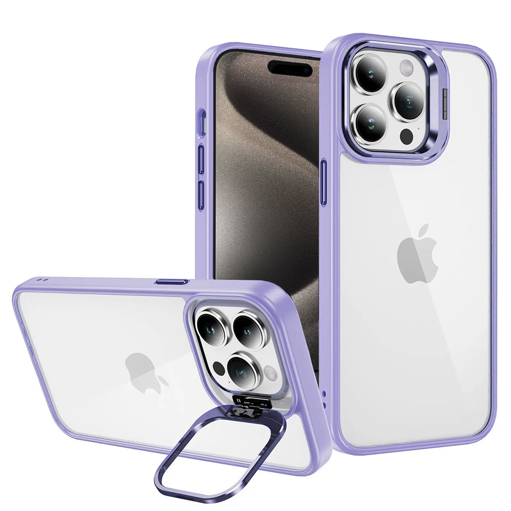 Kryt Kickstand s krytkou objektivu pro Apple iPhone 15 light , barva fialová