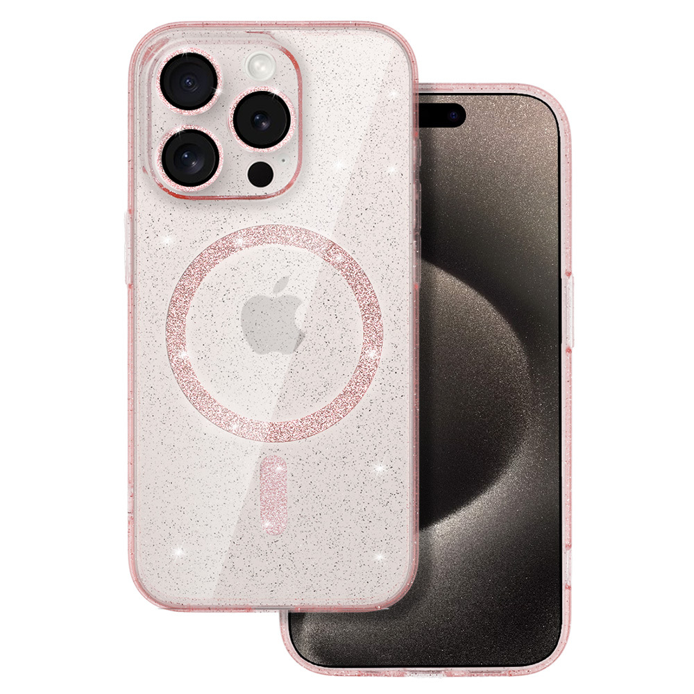 Kryt Glitter MagSafe pro Apple iPhone 15 Pro , barva růžová clear