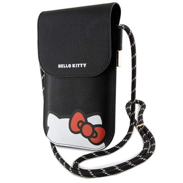 Kabelka na mobil HELLO KITTY Leather Hiding Kitty Cord HKOWBPSCKEK , barva černá