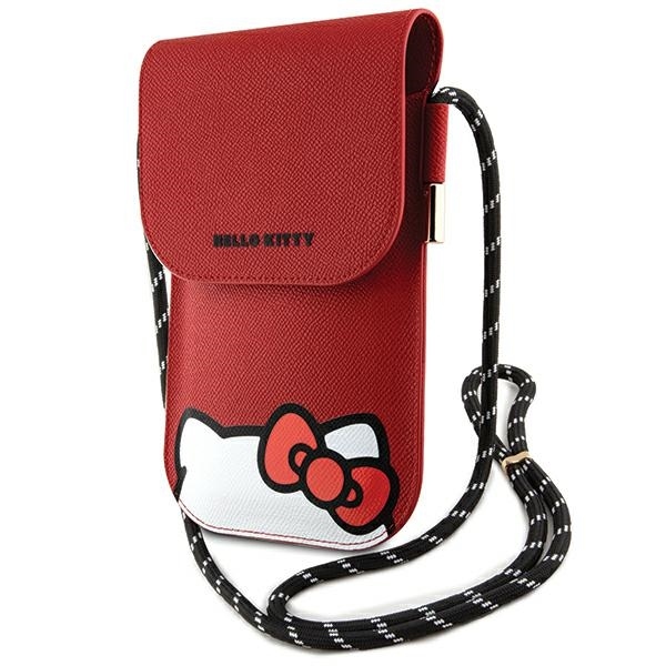 Kabelka na mobil HELLO KITTY Leather Hiding Kitty Cord HKOWBPSCKER , barva červená