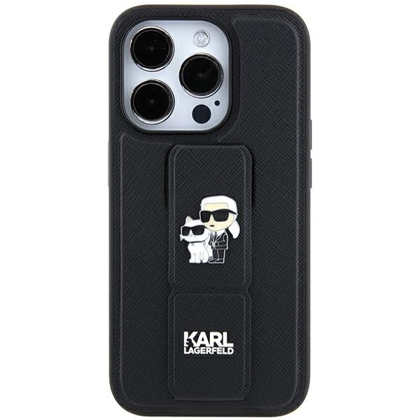Originální kryt KARL LAGERFELD hardcase Gripstand Saffiano Karl&Choupette Pins KLHCN61GSAKCPK for Apple iPhone 11/ Xr , barva černá