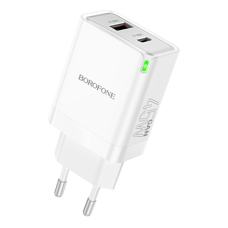 Borofone síťová nabíječka BN16 Tough - USB + USB-C - PD 45W 3A , barva bílá