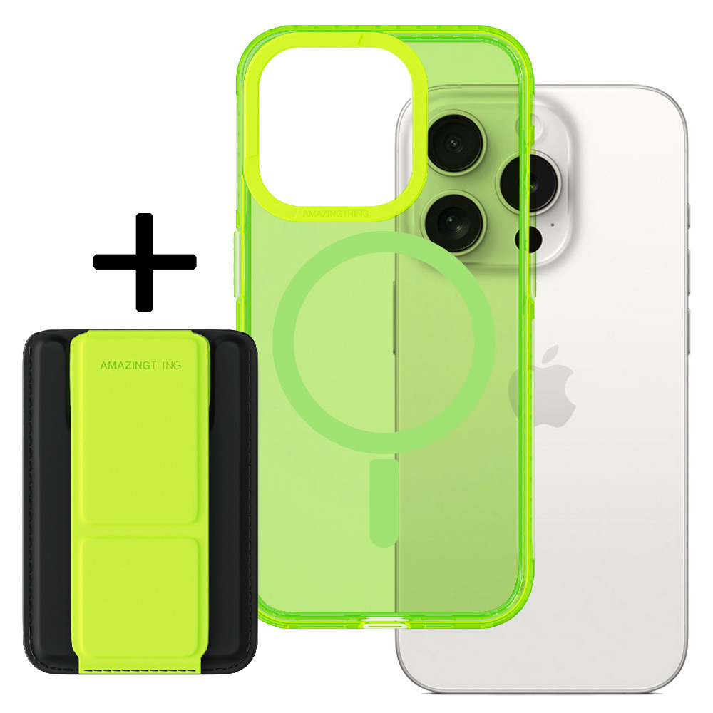 Amazing Thing Titan Pro Neon Mag Wallet Case 10FT IP156.7PTWGN for Apple iPhone 15 Pro Max , barva zelená with stand