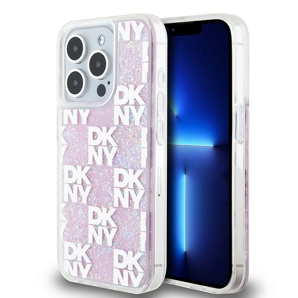 Originální kryt DKNY Liquid Glitter Multilogo DKHCP15LLCPEPP for Apple iPhone 15 Pro , barva růžová