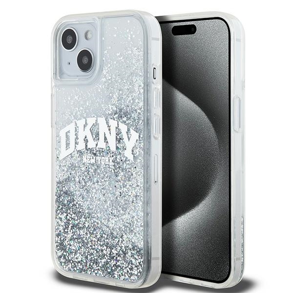 Originální kryt DKNY Liquid Glitter Big Logo DKHCP15SLBNAET for Apple iPhone 15/14/13 , barva bílá