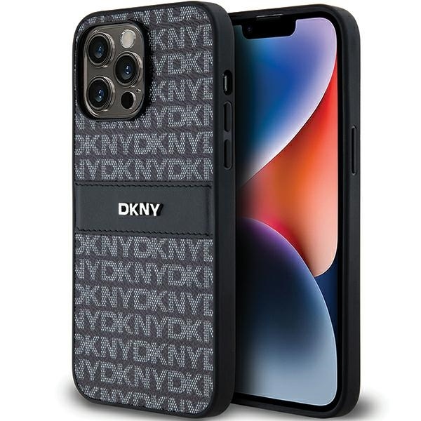 Originální kryt DKNY Leather Mono Stripe & Metal Logo DKHCP14LPRTHSLK for Apple iPhone 14 Pro , barva černá