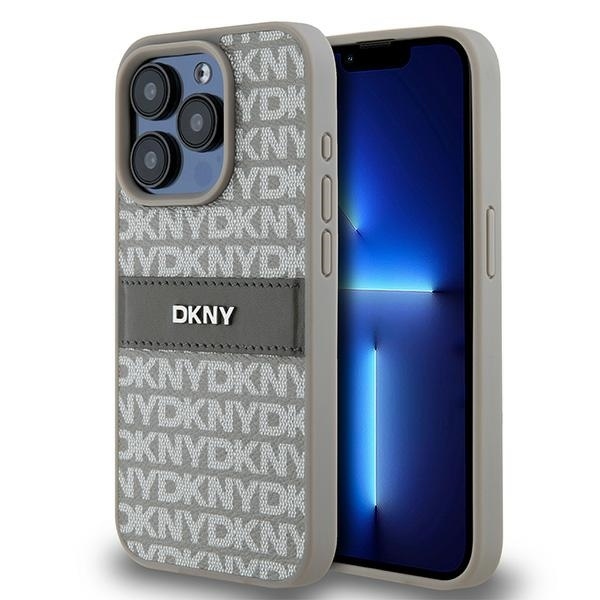 Originální kryt DKNY Leather Mono Stripe & Metal Logo DKHCP15LPRTHSLE for Apple iPhone 15 Pro beige