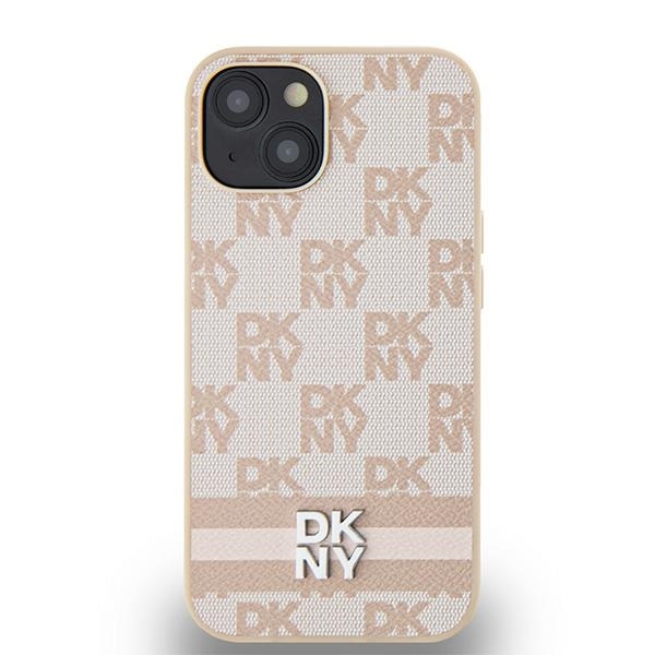 Originální kryt DKNY Leather Checke, barva červená Mono Pattern & Printed Stripes DKHCP15MPCPTSSP for Apple iPhone 15 Plus/14 Plus , barva růžová