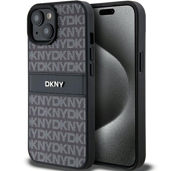 Originální kryt DKNY Leather Mono Stripe & Metal Logo DKHCP15MPRTHSLK for Apple iPhone 15 Plus/14 Plus , barva černá