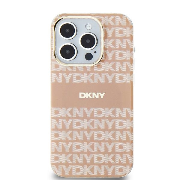 Originální kryt DKNY IML Mono & Stripe MagSafe DKHMP14SHRHSEP for Apple iPhone 14/15/13 , barva růžová