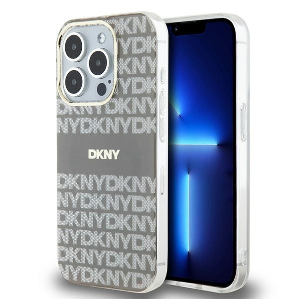 Originální kryt DKNY IML Mono & Stripe MagSafe DKHMP15LHRHSEE for Apple iPhone 15 Pro beige