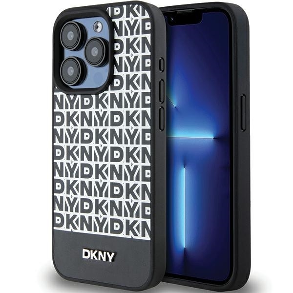 Originální kryt DKNY Leather Printed Pattern Metal Logo MagSafe DKHMP15LPSOSPK for Apple iPhone 15 Pro , barva černá