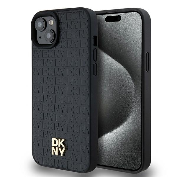 Originální kryt DKNY Leather Monogram Pattern Metal Logo MagSafe DKHMP15MPSHRPSK for Apple iPhone 15 Plus/14 Plus , barva černá