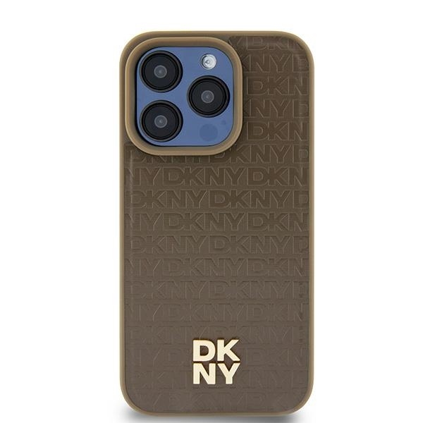 Originální kryt DKNY Leather Monogram Pattern Metal Logo MagSafe DKHMP15MPSHRPSW for Apple iPhone 15 Plus/14 Plus , barva hnědá