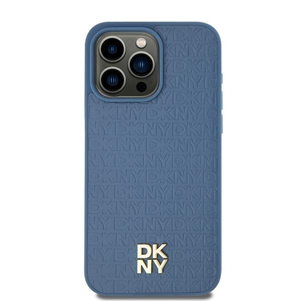 Originální kryt DKNY Leather Pattern Metal Logo MagSafe DKHMP15SPSHRPSB for Apple iPhone 15/14/13 , barva modrá