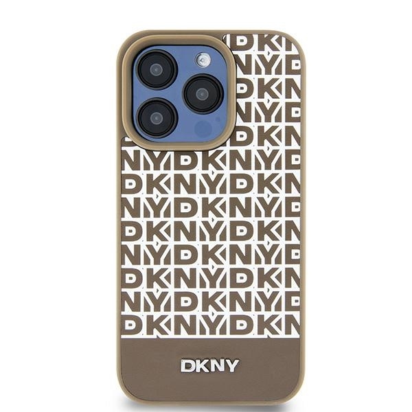 Originální kryt DKNY Leather Printed Pattern Metal Logo MagSafe DKHMP15SPSOSPW for Apple iPhone 15/14/13 , barva hnědá