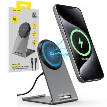 Blavec Ładowarka indukcyjna BQI-01 Qi2 15W magnetyczna Magsafe + kabel Raptor typ C na typ C (BQI01-QI2MS) srebrna