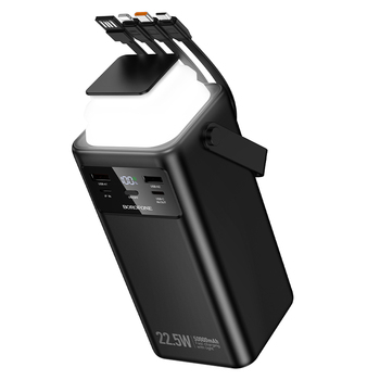 Borofone Power Bank 50000mAh BJ65A High - 2xUSB + Typ C - QC 3.0 22,5W + PD 20W z kablami USB, Typ C, Lightning i micro USB czarny