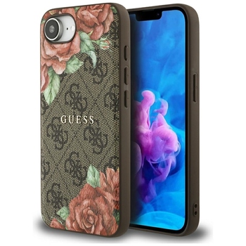 Original Case GUESS 4G Flowers Print MagSafe for Iphone 17e/16e brown