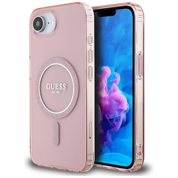 Oryginalne Etui GUESS IML Glitter Circle MagSafe do Iphone 17e/16e różowy