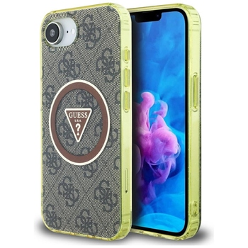 Original Case GUESS IML Metal Glitter 4G Circle Triangle MagSafe for Iphone 17e/16e brown