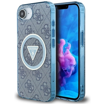 Oryginalne Etui GUESS IML Metal Glitter 4G Circle Triangle MagSafe do Iphone 17e/16e niebieski