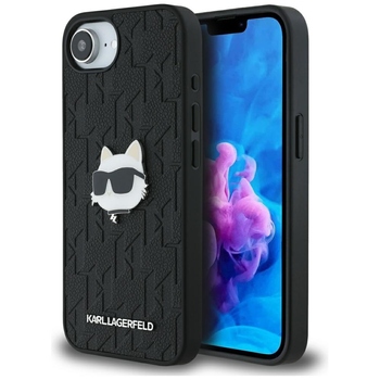 Oryginalne Etui KARL LAGERFELD Monogram Choupette Head Pin do Iphone 17e/16e czarny