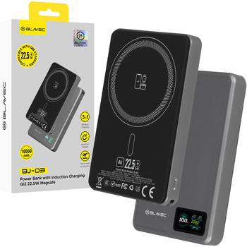 Blavec Power Bank 10000mAh BJ-03 Slim 13,5mm - Typ C - 22,5W magnetyczny indukcyjny Magsafe 3 w 1 (PBBJ03-MC10G) szary aluminium