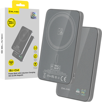 Blavec Power Bank 5000mAh BJ-04 Ultra Slim 7,8mm - Type C - 22,5W magnetic Magsafe 3 in 1 (PBBJ04-MC5G) grey glass