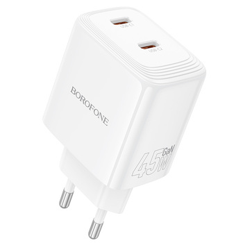 Borofone Ładowarka sieciowa BN31 Cargador GaN - 2xTyp C - QC 3.0 PD 45W biała