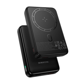 Borofone Power Bank 10000mAh BJ82A Dawn - USB + Typ C - PD 20W magnetyczny z ładowaniem indukcyjnym czarny
