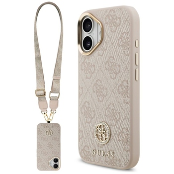 Original Case GUESS 4G Strass Logo & Big Strap Metal Buttons MagSafe for Iphone 17 pink