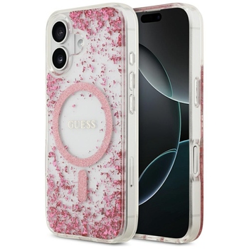 Original Case GUESS Resin Bottom Glitter MagSafe for Iphone 17 pink