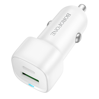 Borofone Ładowarka samochodowa BZ34B Cloud - USB + Typ C - QC 3.0 PD 38W biała