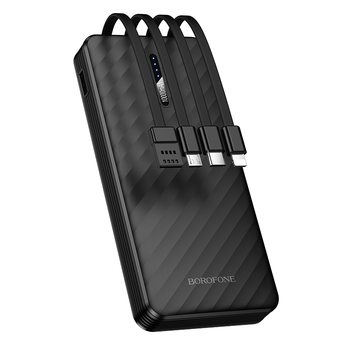 Borofone Power Bank 10000mAh BJ84 Smooth - USB - z kablami USB, Typ C, Lightning i Micro USB czarny