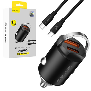 Blavec Ładowarka samochodowa BS-02B-C Aero - USB + Typ C - QC 3.0 18W PD 30W z kablem Typ C na Typ C (CCBS02BCA-UCB) czarna